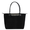 Classic black suede tote bag with leather flap and gold buckle for women - Black