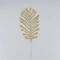Golden glitter artificial leaf pick in feather shape for Christmas tree decoration - Gold