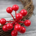 Dettaglio macro di bacche rosse artificiali lucide per ghirlande di Natale - Laccato Rosso