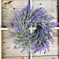 Artificial lavender wreath with purple flowers and green leaves on vintage wood backdrop - Flower Style 3
