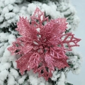 Pink glitter poinsettia artificial flower decoration for Christmas tree ornament - Pink