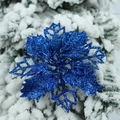 Artificial blue poinsettia flower with glitter finish for Christmas tree decoration - Blue