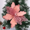 Fiore di poinsettia artificiale rosa glitterato per albero di Natale e decorazioni - 25cm / Rosa
