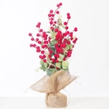 Bacche di agrifoglio artificiali ed eucalipto in base di iuta per decorazioni da tavolo - Base Iuta Rustica Bacca Rossa Eucalyptus (Stile 3)