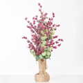 Künstliche Stechpalme mit roten Beeren und Eukalyptus in rustikalem Leinensack - Schnee Frost Rote Beere Eukalyptus Sackleinen (Stil 5)