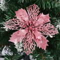 Fleur de poinsettia artificielle rose scintillante pour décoration de sapin de Noël - 15CM Grande Taille / Rose
