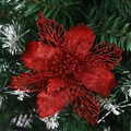 Fleur de Noël rouge scintillante avec pétales évidés sur un sapin de Noël vert - 15CM Grande Taille / Rouge