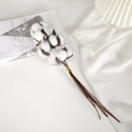 Künstlicher weißer Baumwollblumenstrauß mit natürlichen Trockenstielen in Geschenkfolie - 20cm / Weiß