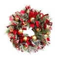 Nordischer Weihnachtskranz mit Tannennadeln, roten Bändern und goldenen Kugeln - Gold Rot Stil