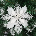 Fleur de poinsettia artificielle blanche scintillante pour sapin de Noël - 15CM Grande Taille / Blanc