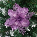 Sparkling purple glitter Christmas flower decoration for festive holiday tree arrangements - 15CM Large Size / Purple
