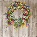 Handcrafted colorful Texas wildflower wreath on rustic wooden background for autumn decor - 35cm