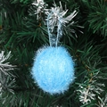 Pallina di Natale blu da 5cm in peluche con glitter argento appesa a un ramo innevato - 5cm / Pallina di seta di ghiaccio blu