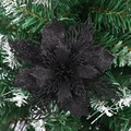 Sparkling black glitter Christmas poinsettia flower with hollow petals for tree decor - 15CM Large Size / Black