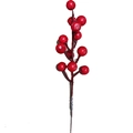 Einzelner Zweig mit leuchtend roten künstlichen Stechpalmenbeeren für DIY-Weihnachtsdeko - 18cm / 12-Kopf Rotbeeren