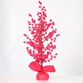 Künstlicher Stechpalmen-Beerenbaum für Neujahr mit rotem Stofffuß und goldener Schleife - 50CM Rot (17 Gabeln)