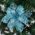 Sparkling light blue Christmas flower ornament with hollow petals on green tree branch - 15CM Large Size / Sky Blue