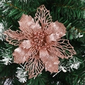 Sparkling rose gold artificial hollow Christmas flower with glitter on pine branches - 15CM Large Size / Rose Gold