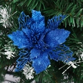 Royal blue glitter poinsettia artificial flower decoration on Christmas tree branches - 15CM Large Size / Sapphire Blue