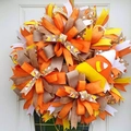 Ghirlanda di Halloween con nastro candy corn e peluche per decorazione porta bianca - Piccolo / Gelato Giallo
