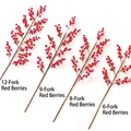 Bacche rosse artificiali di agrifoglio in rami da 12, 9, 8 e 6 per composizioni floreali - 12 Teste 3 Forche Bacche Rosse