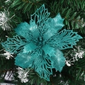 Lake blue glitter poinsettia artificial flower for Christmas tree decoration - 15CM Large Size / Lake Blue