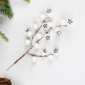 Artificial white berry branch with frosted snow texture for Christmas DIY decor - 17-Prong White Foam Snowy Pomegranate