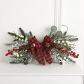 Weihnachts-Tannengirlande mit Beeren, Zapfen und rot-schwarz karierter Schleife - Sackleinen Schleife Rote Beeren Stil