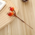 Artificial red berries branch for DIY home decor with realistic texture on wood background - Orange (Orange-3 head Pomegranate Fruit) / 6*18.5