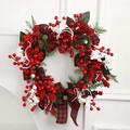 Weihnachtskranz mit roten Beeren und Karo-Schleifen für festliche Türdekorationen - Schleife Rote Beere Stil