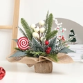 Mini-Weihnachtsbaum mit Beeren und Zuckerstangen in einer rustikalen Jute-Basis - Lollipop Weißbeere Stil