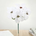 Close-up of white artificial poinsettia flower with green stem for festive home decor - White
