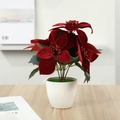 Poinsettia rouge artificiel dans un pot blanc en céramique pour décor intérieur - Bordeaux