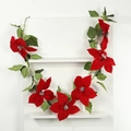 Ghirlanda natalizia artificiale con stelle di Natale rosse e foglie verdi decorative - Rosso