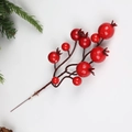 Artificial red berry branch with glossy finish for Christmas home decor and DIY arrangements - 10-Head Red Pomegranate Berry