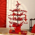 Albero di bacche rosse con luci LED calde e ciondoli festivi con monete dorate - Stringa di Luci + Pendenti / 50cm