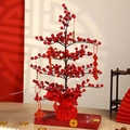 Albero di bacche rosse artificiali con luci LED e biglietti augurali su base rossa - Stringa di Luci + Pendenti / 60CM