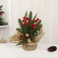 Mini albero di Natale in cedro con bacche rosse, pigne e base in juta per tavolo - Stile Piccolo Albero 2