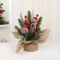 Mini albero di Natale con bacche rosse e bastoncini di zucchero in base di juta - Stile Piccolo Albero 5