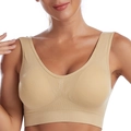 Nahtloser beige Sport-BH mit breiten Trägern und hoher Elastizität für Yoga und Fitness - Hautfarben