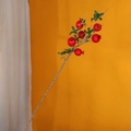 Artificial pomegranate branch with six red fruits and green leaves for festive home decor - 6-head Red Pomegranate