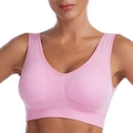 Pink high-impact seamless sports bra with wide straps and ribbed hem for yoga fitness - S / Pink