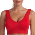Women high impact sports bra in vibrant red with wide straps and breathable fabric - S / Red