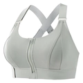 Front zipper sports bra in light gray with wide straps and high-impact support design - Silver