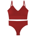 Burgundy ribbed knit lingerie set with V-neck camisole and matching cotton panties - Burgundy