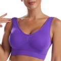 Purple high-stretch seamless sports bra with wide straps and deep V-neck support - S / Purple