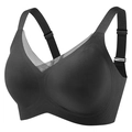 Seamless black V-neck bra with mesh stitching and wide adjustable straps for women - S / Black