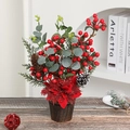 Mini artificial Christmas tree pot with red berries, pine cones and poinsettia flower - Red Berry & Pine Cone Style