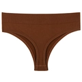 Nahtloser T-String für Damen mit hohem Bund aus dunkelbraunem Rippstrick-Gewebe - M / Karamellbraun