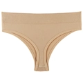 Naadloze damesstring in beige met geribbelde brede tailleband en katoenen kruisje - M / Huidskleur